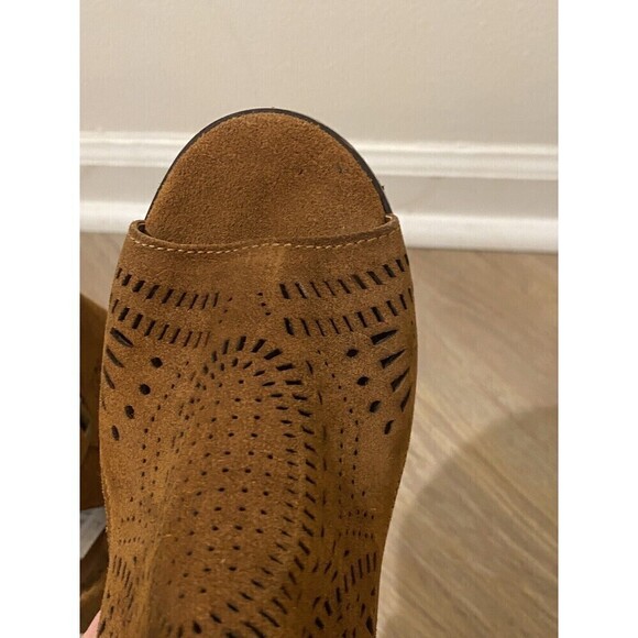 Naughty Monkey Womens Sz 10 Suede Boots Brown Open Toe Rear Zip Ankle Chunky - Picture 10 of 11